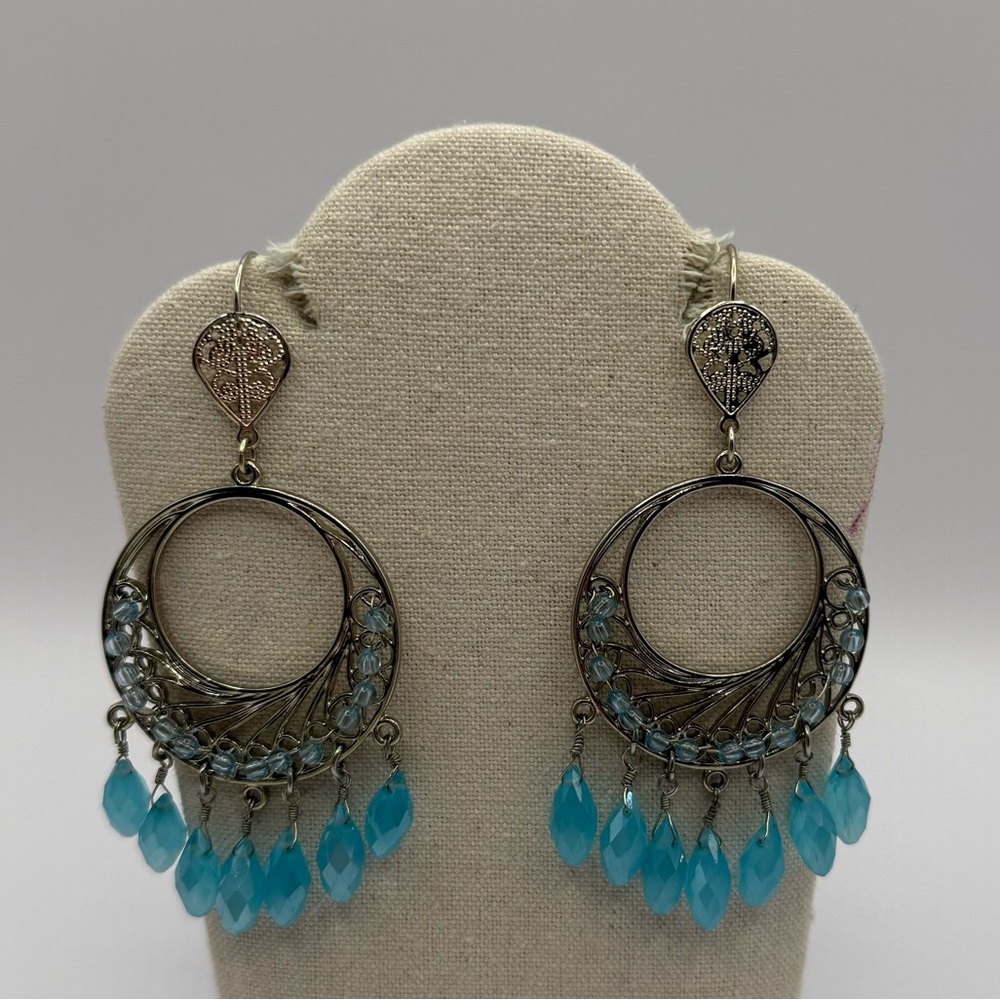 White House Black Market Turquoise Silver Earrings Pierced Ears
